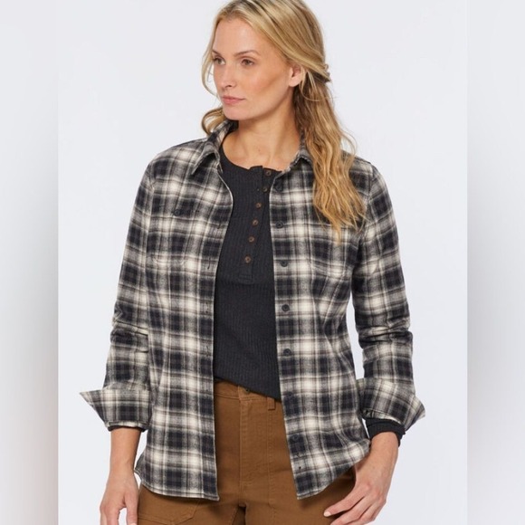 Women's Free Swingin' Flannel Shirt Brown Putty Check Size XL EUC - Picture 3 of 8